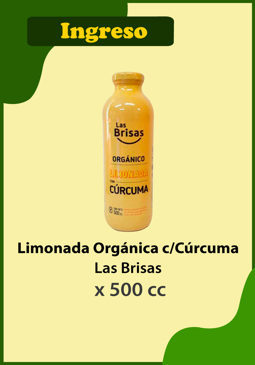 Novedades Productos Las Brisas-LIMONADA Organica c/CURCUMA X 500 cc